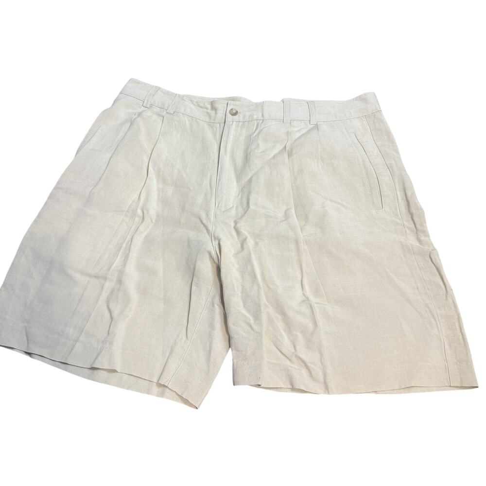 VTG Axis Linen blend Shorts Mens 38x8 Beige Resort beach pleated chino tiny flaw